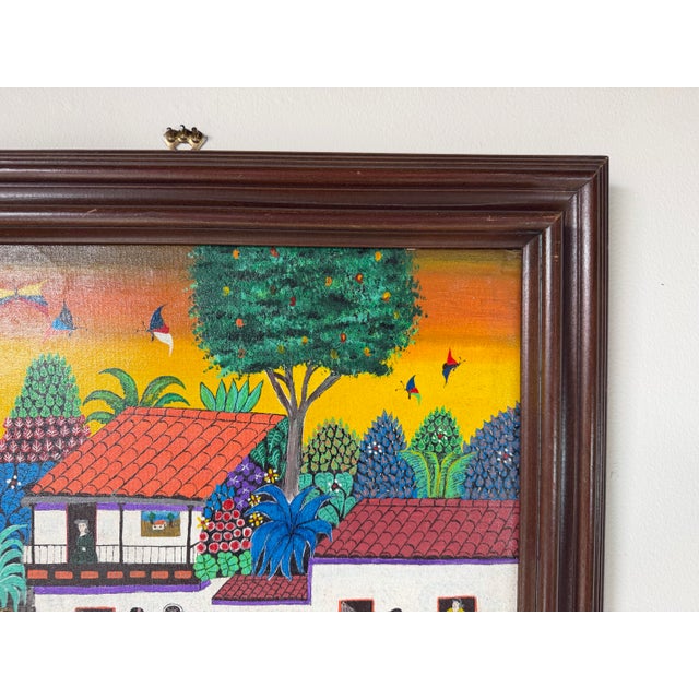 2003 Jadiro Colorful Latin American Folk Art Oil on Canvas Painting – Framed For Sale In Miami - Image 6 of 12