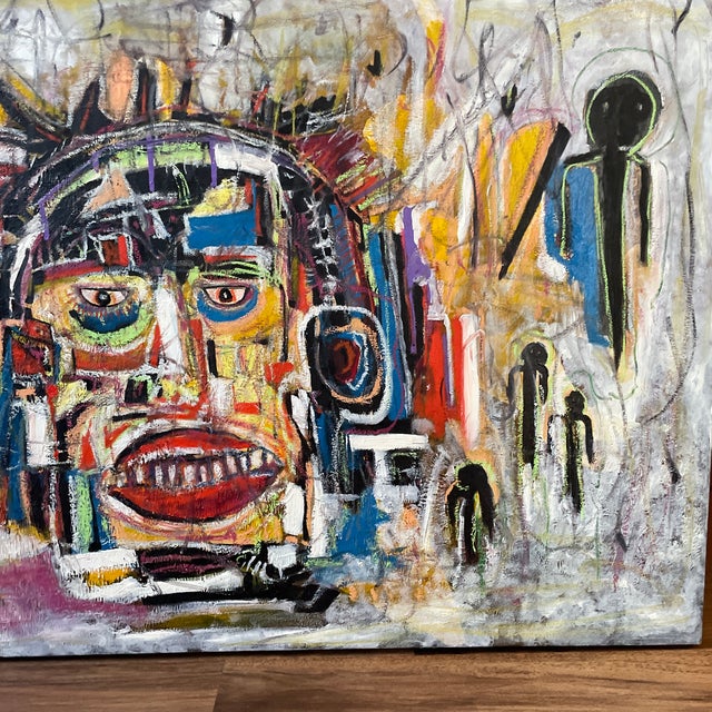 Large Listed John Schwab Original Oil Abstract Painting Cubism MCM Basquiat Kandinsky Style For Sale - Image 4 of 5