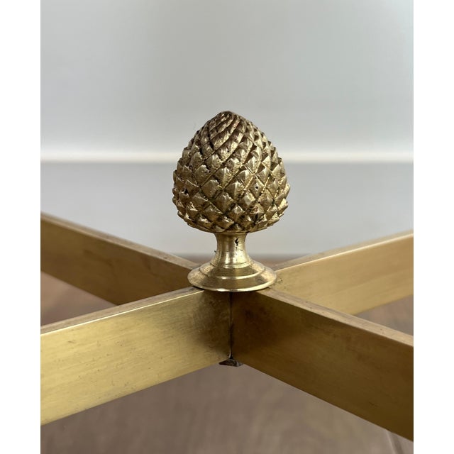 1940s Neoclassical style round brass coffee table with marble top Attributed to Maison Jansen For Sale - Image 11 of 12