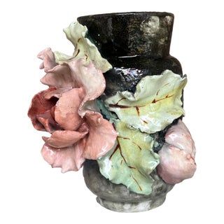 Edouard Giles Barbotine Majolica French Vase, C. 1880's For Sale