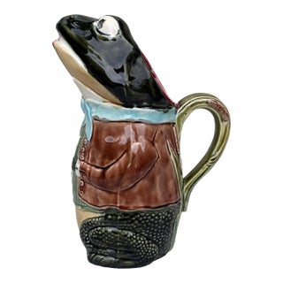 French Majolica Frog Pitcher Fives Lille, Circa 1890 For Sale