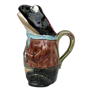 French Majolica Frog Pitcher Fives Lille, Circa 1890