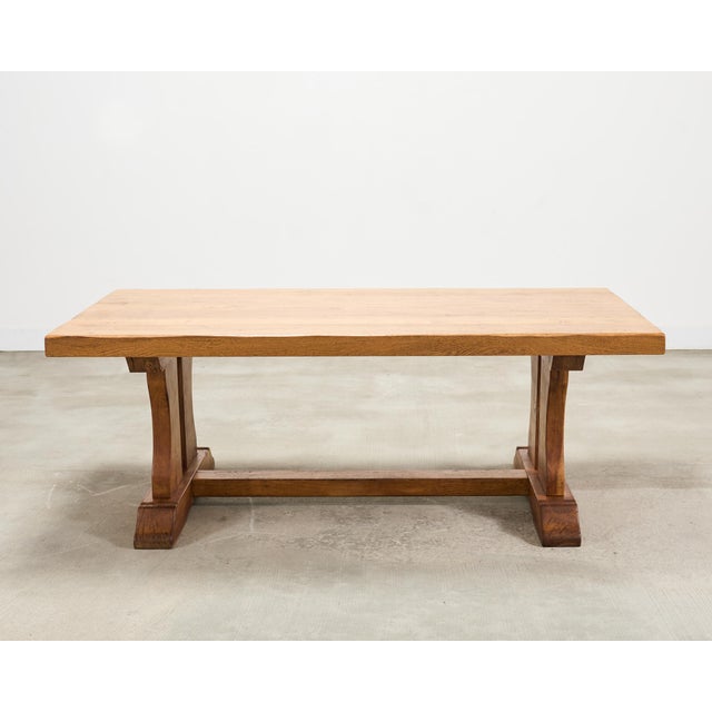 French Provincial Oak Country Farmhouse Trestle Dining Table For Sale - Image 18 of 18