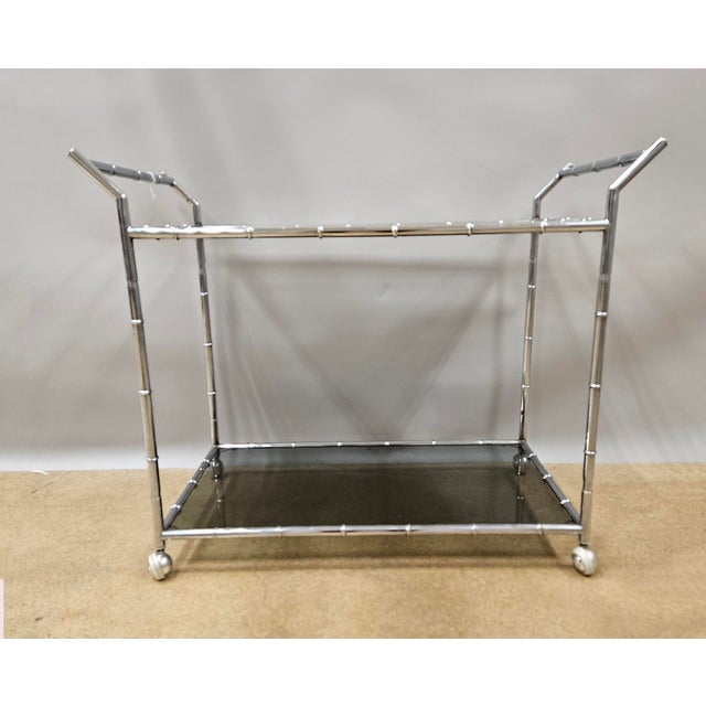 High Roller Hospitality: 1970s Faux Bamboo & Smoked Glass Bar Cart Roll out the retro vibes with this gorgeous, large Mid-...