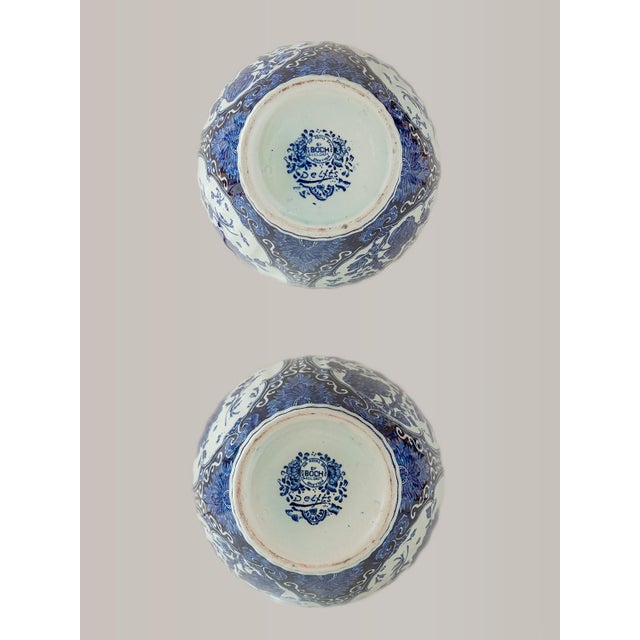 Boch Frères Large Delft Blue Table Lamps, New Red Velvet Shades, Set of 2 For Sale - Image 12 of 13