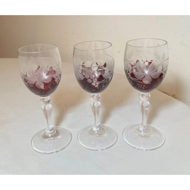 Boho Chic 1940s Antique Cut to Clear Crystal Glass Shot Cordial Glasses W/ Stems -Set of Three For Sale - Image 3 of 10