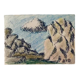 Ben-Zion Weinman, Pastel, Ink Drawing Rocks And Cloud Landscape Jewish American Modernist WPA