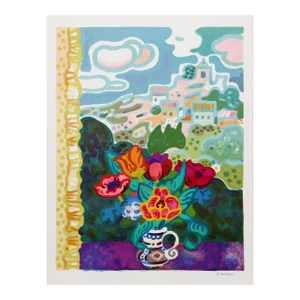 Flowers on Window Sill by Guy Charon Lithograph