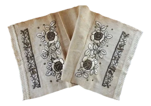 Vintage Ecru Linen Hand Embroidered Arts & Crafts Table Runner