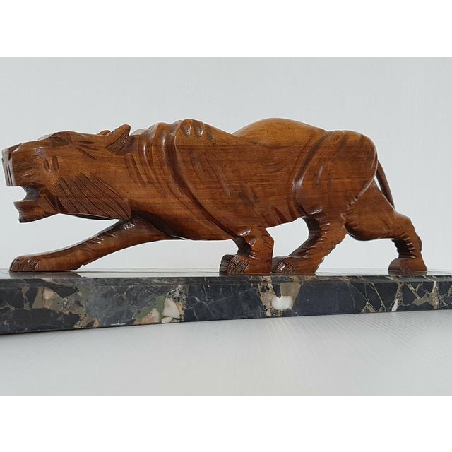 Art Deco Panther in Walnut and Marble, 1920s-1930s For Sale - Image 10 of 11