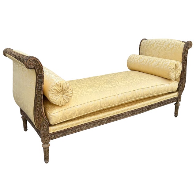 19th Century Antique Louis XV Style Chaise Lounge Daybed W Nancy Corzine Matelassé Fabric For Sale - Image 5 of 8