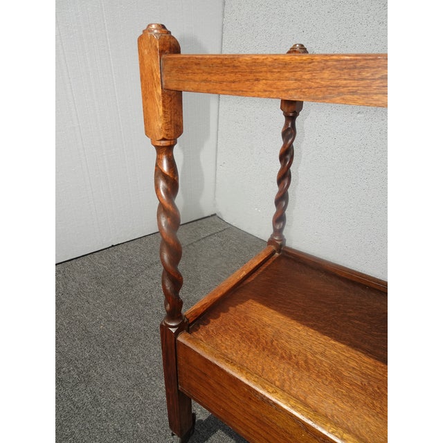 Lh26 Vintage French Country Oak Barley Twist Tea Cart For Sale - Image 11 of 12