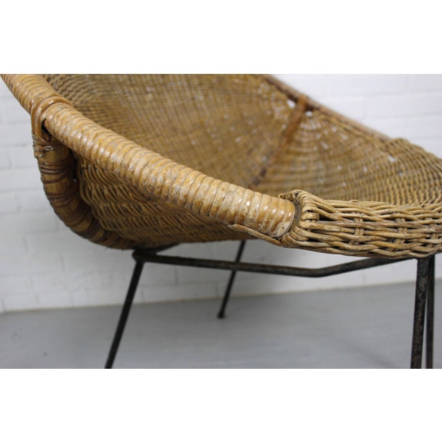 Wood Vintage Italian Rattan Basket Chairs and Bistro Table Set, 1960s, Set of 3 For Sale - Image 7 of 18