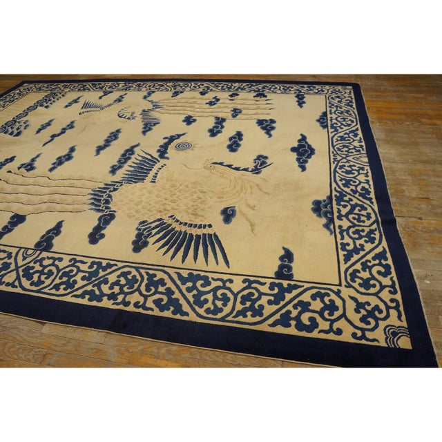 Chinese 1890s Beige Field Bird Oriental Antique Chinese Allover Room Size Knotted Rug For Sale - Image 3 of 11