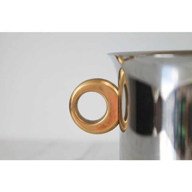 Mid-Century Modern Vintage Modernist Italian Stainless Steel & Brass Ice / Wine Bucket For Sale - Image 3 of 10