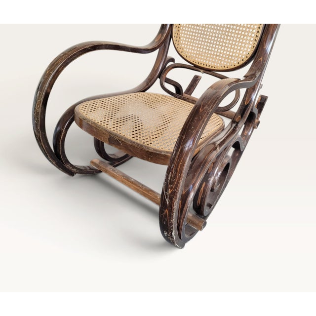 Antique Bentwood Beech and Cane Rocking Chair in the style of Thonet, 1890 For Sale - Image 6 of 18