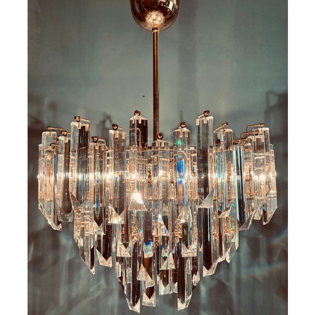 1980s Cristal Triedri Murano Glass Chandelier by Venini For Sale - Image 5 of 18