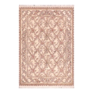 Shabby Chic 1990's Floral Pak-Persian Ivory/Pink Wool Rug - 8'5'' X 10'0'' For Sale