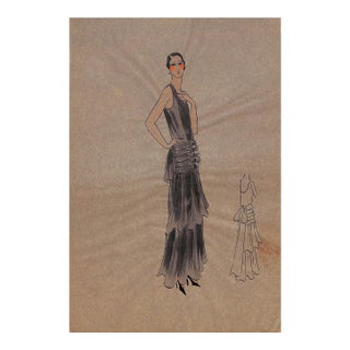 Lanvin of Paris C1920s Original Fashion Illustration in Gouache For Sale