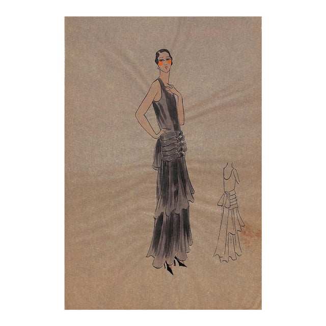 Lanvin of Paris C1920s Original Fashion Illustration in Gouache For Sale