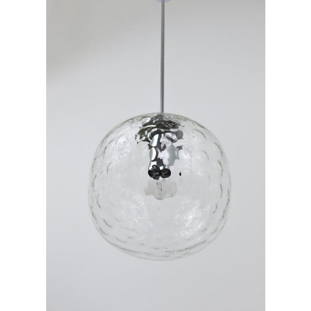 Large Bubble Melting Glass and Chrome Globe Pendant Lamp, Germany, 1970s For Sale - Image 6 of 18