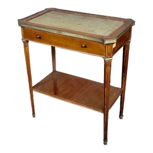 19th Century English Walnut Petite Side Table W/Leather Top