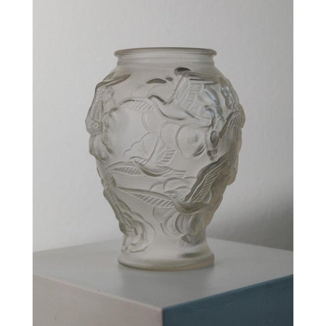 Glass Vintage Art Deco Pressed Glass Vase from Josef Inwald, Czech, 1930s For Sale - Image 7 of 14