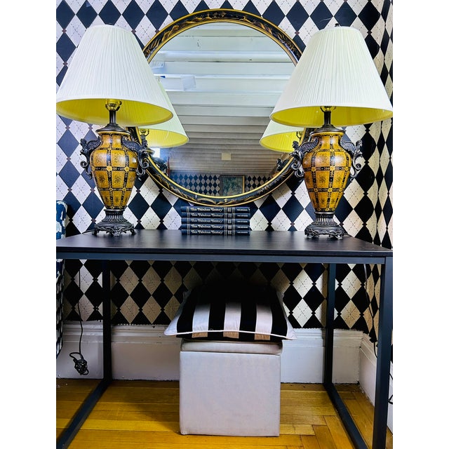 Oversized Black & Gold Lacquer Hand-Painted Chinoiserie Round Mirror 36 Inch Diameter For Sale - Image 13 of 13