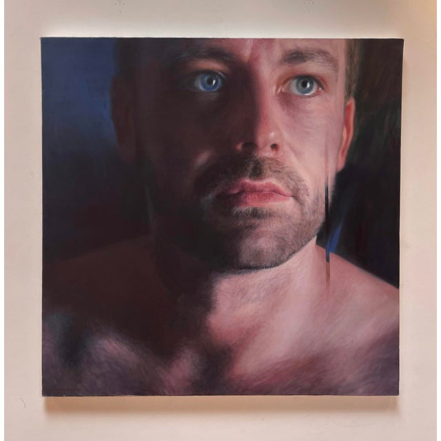 Realism Sergei by Viktoria Savenkova | Oil on Canvas Portrait of a man with blue eyes For Sale - Image 3 of 5