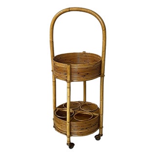 Mid-Century Modern Italian Bamboo and Rattan Serving Trolley, 1960s For Sale
