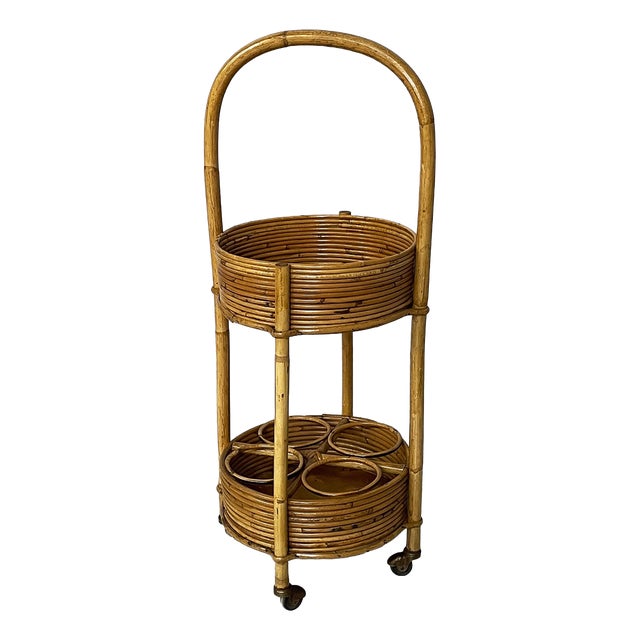 Mid-Century Modern Italian Bamboo and Rattan Serving Trolley, 1960s For Sale