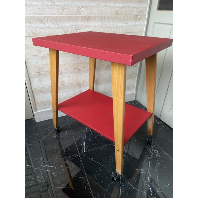 Brown Mid-Century Modern Red Rolling Bar Cart, 1960s For Sale - Image 8 of 8