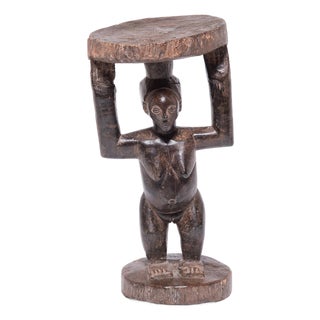 Carved Wooden Luba Caryatid Stool, C. 1950 For Sale