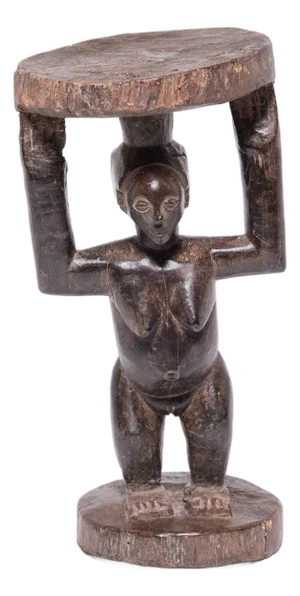 Carved Wooden Luba Caryatid Stool, C. 1950