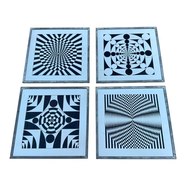 Mid Century Modern Op Art Framed Mirrors- Set of 4 For Sale