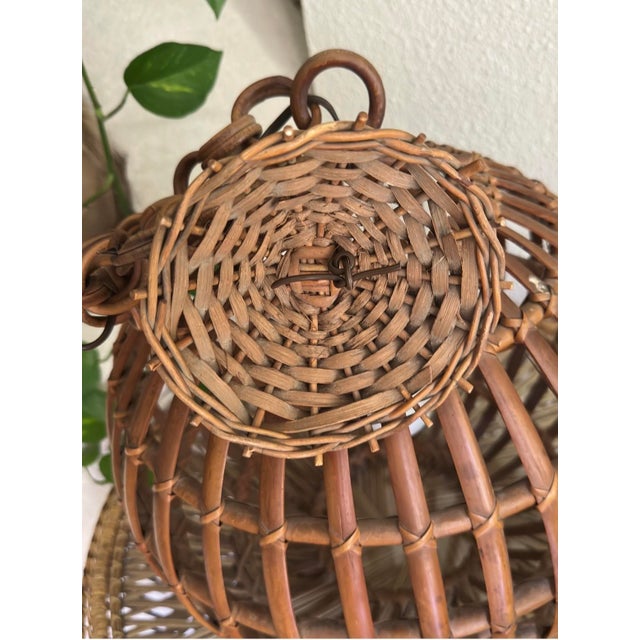 Wood Large Italian Spherical Ceiling Lamp in Wicker, 1950s-1960s For Sale - Image 7 of 10