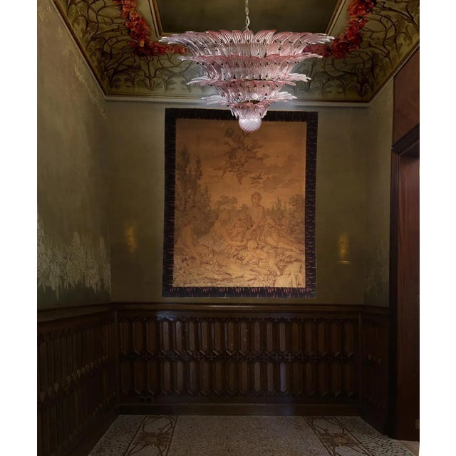 Italian Murano Glass Chandelier with Pink Leaves For Sale - Image 6 of 15