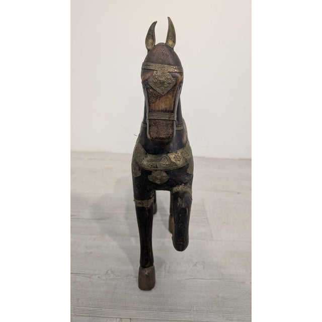 Indian Wooden Ceremonial Horse with Brass from Charles Mareck, 1920s For Sale - Image 11 of 18