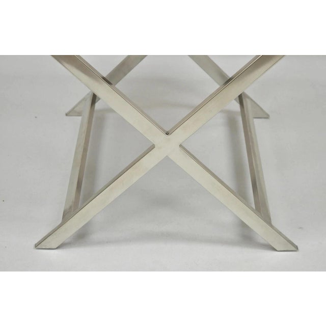 Modern Late 20th Century Modern Chrome Frame X-Form Metal Curule Stool With Cowhide Upholstery For Sale - Image 3 of 7