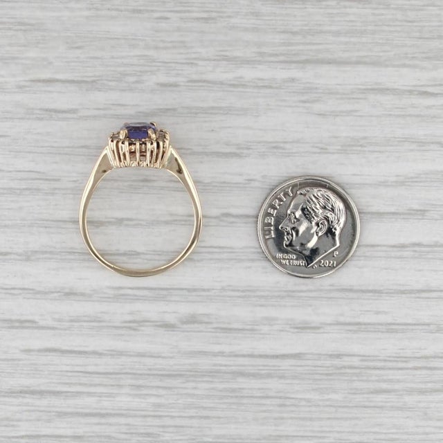 Metal 1.49ctw Tanzanite Diamond Halo Ring 14k Yellow Gold Size 8.5 Engagement For Sale - Image 7 of 8