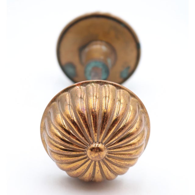 Pair of Vintage Fluted Brass Entry Door Knobs For Sale - Image 6 of 6