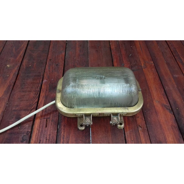 Vintage Romanian Industrial Brass Bulkhead Wall Light For Sale - Image 4 of 11