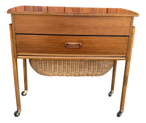 Modern Danish Teak and Wicker Storage Trolley, 1960s