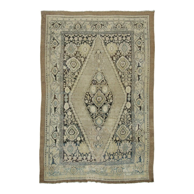 Antique Persian Bibikabad Rug in Beige and Gray With Medallion - Rug and Kilim For Sale