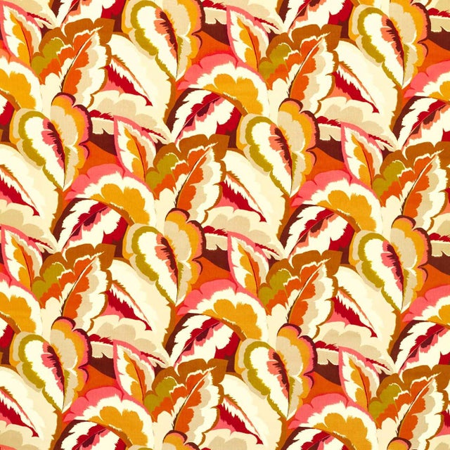 Harlequin Calathea Fabric in Amber Light/Brazilian Rosewood/Pomegranate/Shiitake - a Sample For Sale