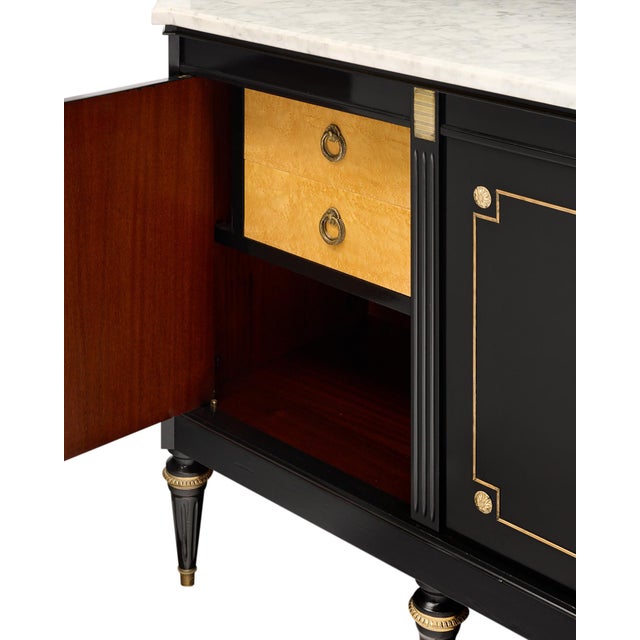 Black French Louis XVI Style Ebonized Mahogany Breakfront Enfilade With Carrara Marble, Circa 1920 For Sale - Image 8 of 9