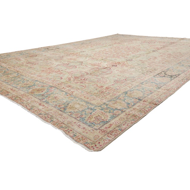 60841 Antique Persian Yazd Rug, 10'02 x 14'09. The Celestial Arabesque: A Late 19th Century Persian Yazd Masterpiece of...