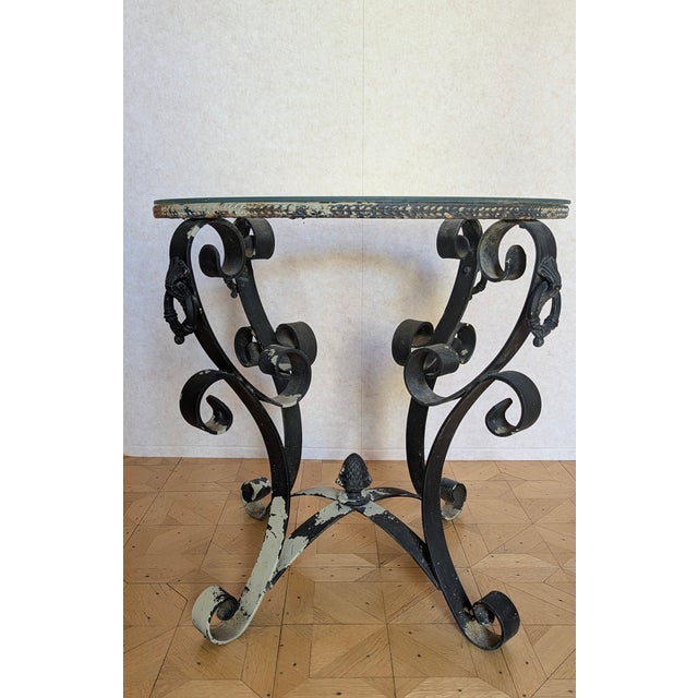 Metal Vintage Distressed Wrought Iron & Glass Garden Side Table For Sale - Image 7 of 9