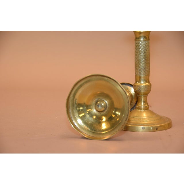Early 20th Century French Bronze Candlesticks with Diamond-Patterned Columns, 1910s, Set of 2 For Sale - Image 5 of 8