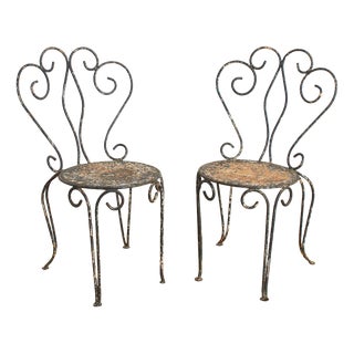 Antique French Iron Garden Chairs, Set of 2 For Sale